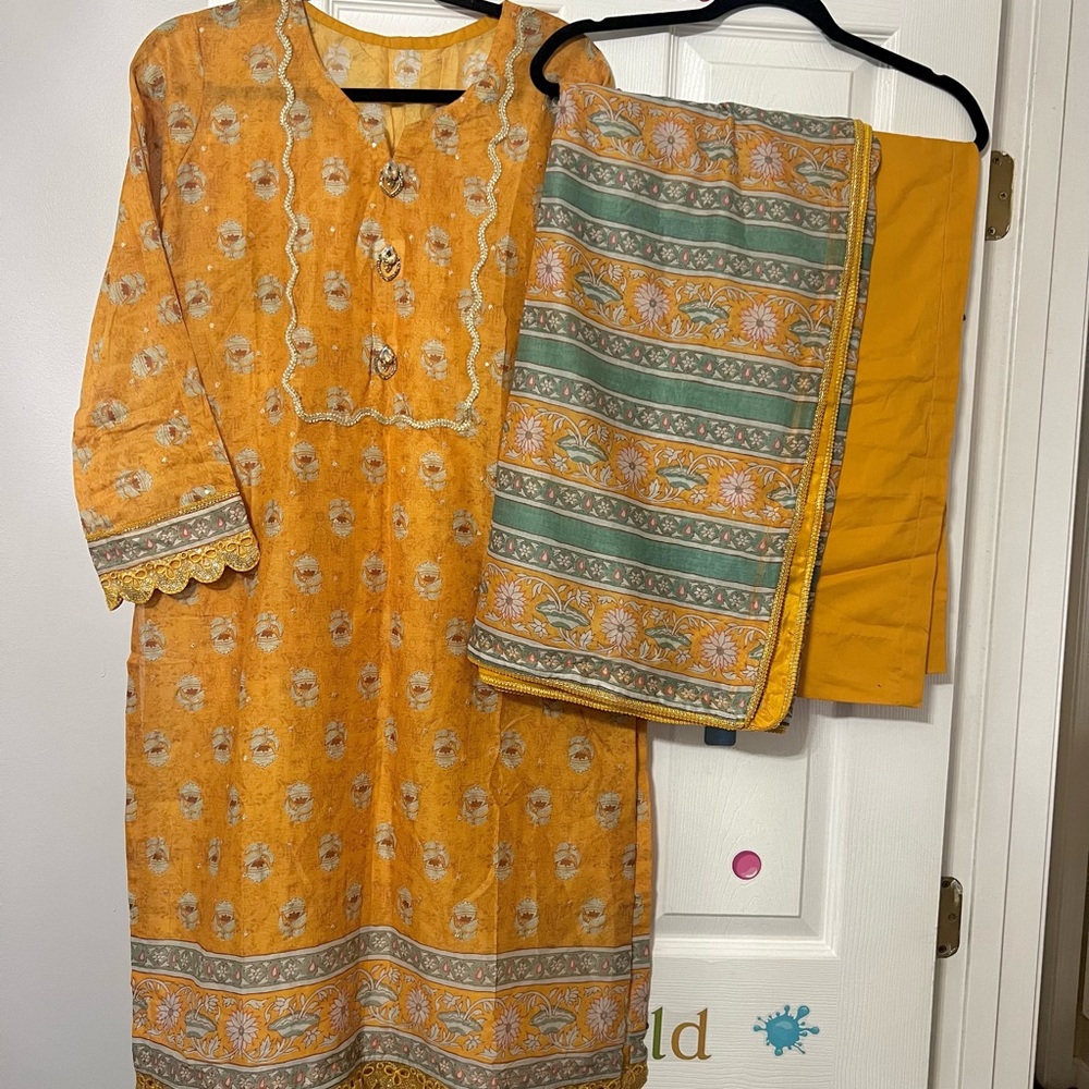 Orange Floral Kurta Set